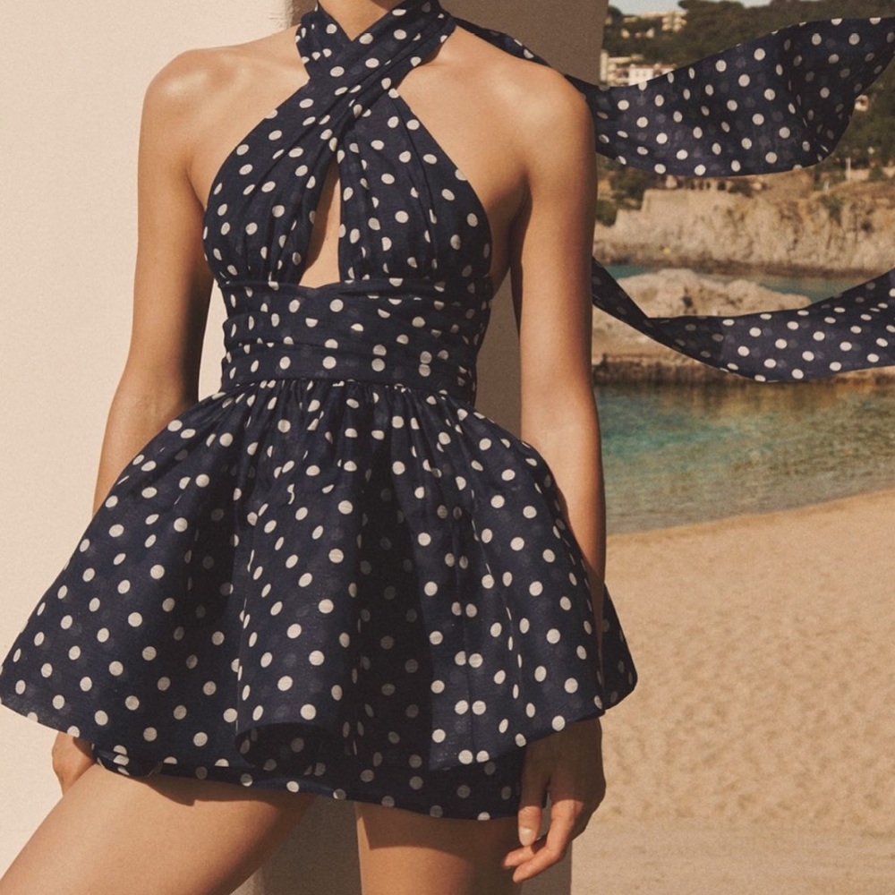 Zimmermann High Tide Linen and silk minidress with polka dots